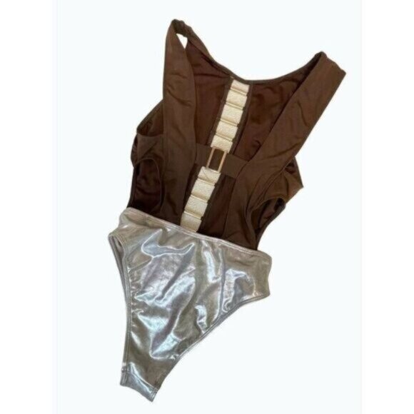 Iconswim Brown and Silver Lame One Piece Swimsuit Small - Picture 3 of 6